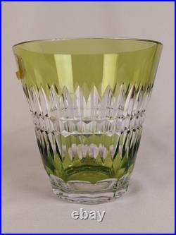 VAL ST LAMBERT Vase Cristal vert clair taillé en pointe de diamants signé