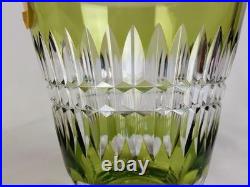 VAL ST LAMBERT Vase Cristal vert clair taillé en pointe de diamants signé