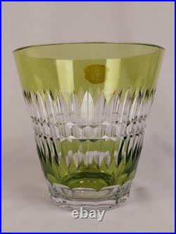 VAL ST LAMBERT Vase Cristal vert clair taillé en pointe de diamants signé