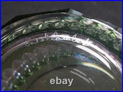 VAL ST LAMBERT Vase Cristal vert clair taillé en pointe de diamants signé
