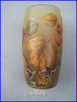 Vase Ancien A L'acide Aux Baies Orange Daum Nancy