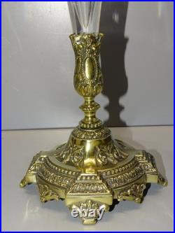 - VASE SOLIFLORE CORNET CENTRE DE TABLE CRISTAL A COTES MONTURE BRONZE déco D