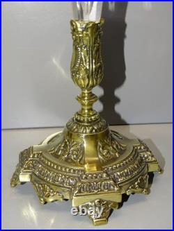 - VASE SOLIFLORE CORNET CENTRE DE TABLE CRISTAL A COTES MONTURE BRONZE déco D