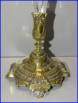 - VASE SOLIFLORE CORNET CENTRE DE TABLE CRISTAL A COTES MONTURE BRONZE déco D