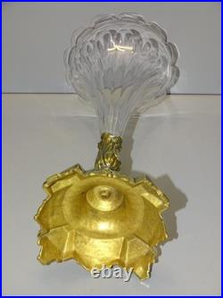 - VASE SOLIFLORE CORNET CENTRE DE TABLE CRISTAL A COTES MONTURE BRONZE déco D