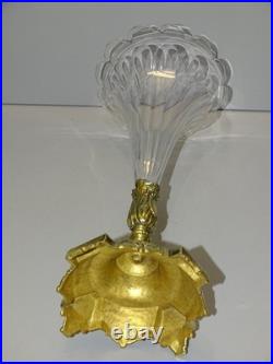- VASE SOLIFLORE CORNET CENTRE DE TABLE CRISTAL A COTES MONTURE BRONZE déco D