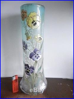 Vase Verre Epais Fleurs Pensees Emaillage La Martine Legras Montjoye Art Nouveau