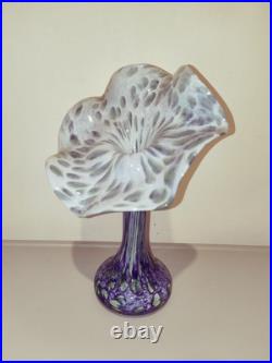 VERRERIE LA ROCHERE MAGNIFIQUE VASE EN VERRE SOLIFLORE SIGNÉ TBE 27 Cm