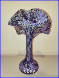 VERRERIE LA ROCHERE MAGNIFIQUE VASE EN VERRE SOLIFLORE SIGNÉ TBE 27 Cm