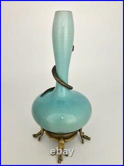 Vase 1900 Ceramique Decor Serpent Pied Griffe Vegetation Art Nouveau C2536