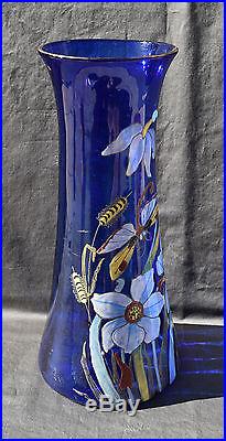 Vase Ancien En Verre Emaille Legras Fleurs Et Libellule