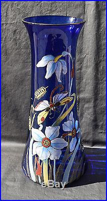 Vase Ancien En Verre Emaille Legras Fleurs Et Libellule