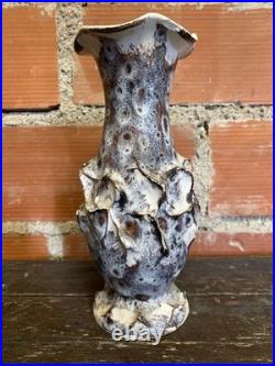 Vase Ancien Marius GIUGE Fat Lava Céramique Écumes Gris & Blanc Vintage #D384