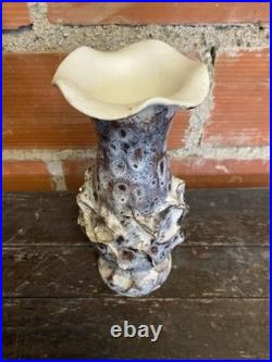 Vase Ancien Marius GIUGE Fat Lava Céramique Écumes Gris & Blanc Vintage #D384