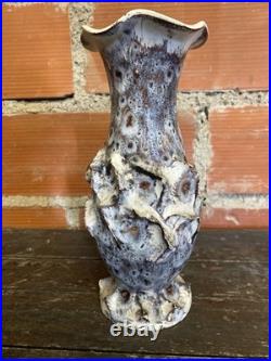Vase Ancien Marius GIUGE Fat Lava Céramique Écumes Gris & Blanc Vintage #D384