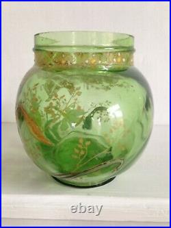 Vase Ancien Verre Vert Emaillé non signé Legras Montjoye