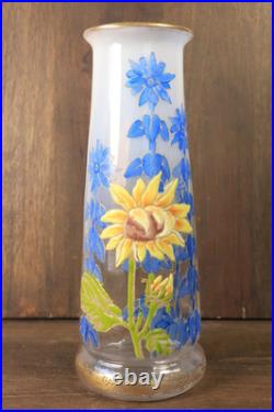 Vase Ancien en Verre Legras Pantin Émaillé Opaline Tournesols Art Nouveau