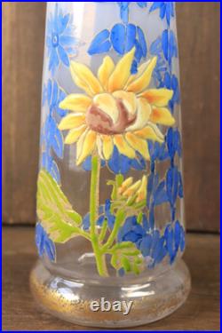 Vase Ancien en Verre Legras Pantin Émaillé Opaline Tournesols Art Nouveau