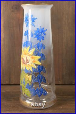 Vase Ancien en Verre Legras Pantin Émaillé Opaline Tournesols Art Nouveau