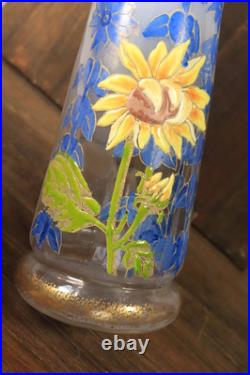 Vase Ancien en Verre Legras Pantin Émaillé Opaline Tournesols Art Nouveau