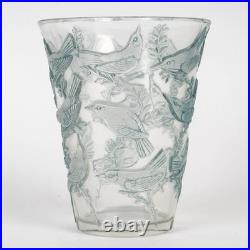 Vase Art Déco Grives Verre Patine Bleu René Lalique R. Lalique Glass Birds