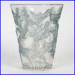 Vase Art Déco Grives Verre Patine Bleu René Lalique R. Lalique Glass Birds