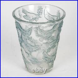 Vase Art Déco Grives Verre Patine Bleu René Lalique R. Lalique Glass Birds