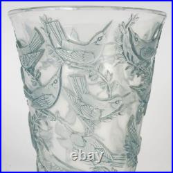 Vase Art Déco Grives Verre Patine Bleu René Lalique R. Lalique Glass Birds