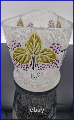 Vase Art Déco LEGRAS en verre givré Décor de Vigne & Raisins émaillés, c. 1930
