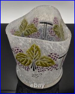 Vase Art Déco LEGRAS en verre givré Décor de Vigne & Raisins émaillés, c. 1930