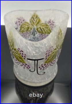 Vase Art Déco LEGRAS en verre givré Décor de Vigne & Raisins émaillés, c. 1930