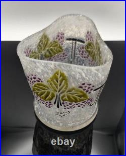 Vase Art Déco LEGRAS en verre givré Décor de Vigne & Raisins émaillés, c. 1930