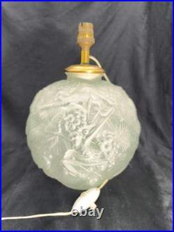 Vase Art Déco Monté En Lampe En Verre Pressé Dépolie Signé Espaivet