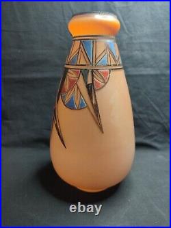 Vase Art Déco en verre émaillé signé Joma vers 1925