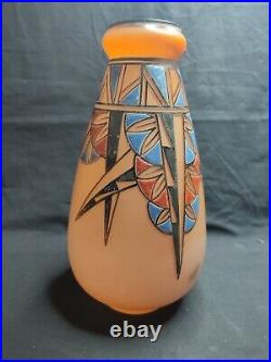 Vase Art Déco en verre émaillé signé Joma vers 1925