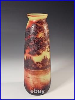 Vase Art Nouveau 26 cm Verre dégagé à l'acide Signé J Michel -style Gallé Daum