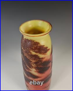 Vase Art Nouveau 26 cm Verre dégagé à l'acide Signé J Michel -style Gallé Daum