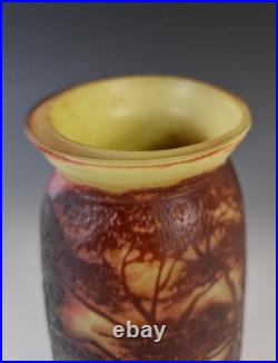 Vase Art Nouveau 26 cm Verre dégagé à l'acide Signé J Michel -style Gallé Daum
