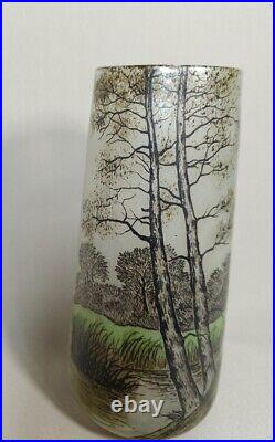 Vase Art Nouveau Émaillé Décor Hivernal Signé Jem Joseph Mure Pour Legras