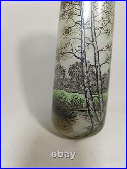 Vase Art Nouveau Émaillé Décor Hivernal Signé Jem Joseph Mure Pour Legras