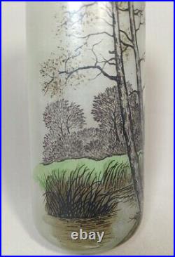 Vase Art Nouveau Émaillé Décor Hivernal Signé Jem Joseph Mure Pour Legras