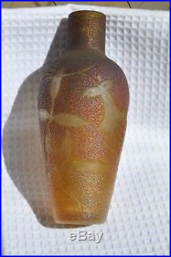 Vase Art Nouveau Signe Pantin Pate De Verre Iridescent Antique Era Loetz