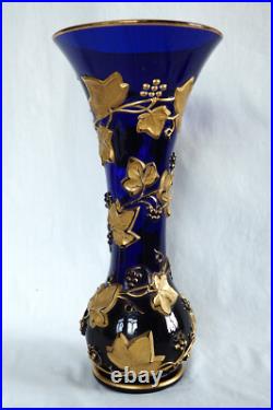Vase Art Nouveau lierre cristal de Baccarat bleu cobalt 39,7cm