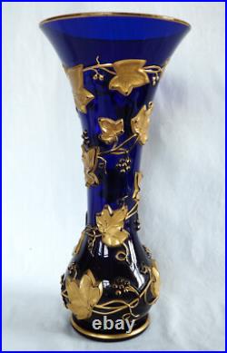 Vase Art Nouveau lierre cristal de Baccarat bleu cobalt 39,7cm