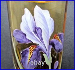 Vase Art Nouveau ou grand verre ambre émaillé Legras Iris bleu Vase Art Nouveau ou grand verre ambre émaillé Legras Iris bleu