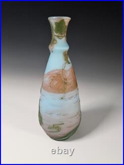 Vase Art Nouveau signé DEVEZ Pantin verre multicouche gravé à l'acide 17 cm