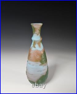 Vase Art Nouveau signé DEVEZ Pantin verre multicouche gravé à l'acide 17 cm