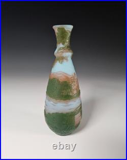 Vase Art Nouveau signé DEVEZ Pantin verre multicouche gravé à l'acide 17 cm