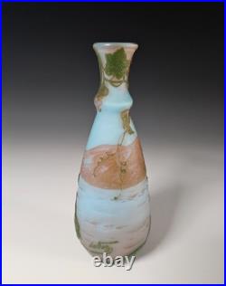 Vase Art Nouveau signé DEVEZ Pantin verre multicouche gravé à l'acide 17 cm
