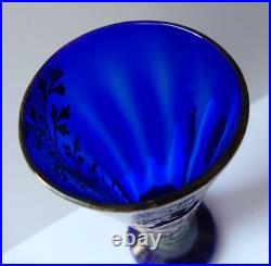 Vase Art Nouveau verre bleu de four émaillé fleur rose LEGRAS 1900